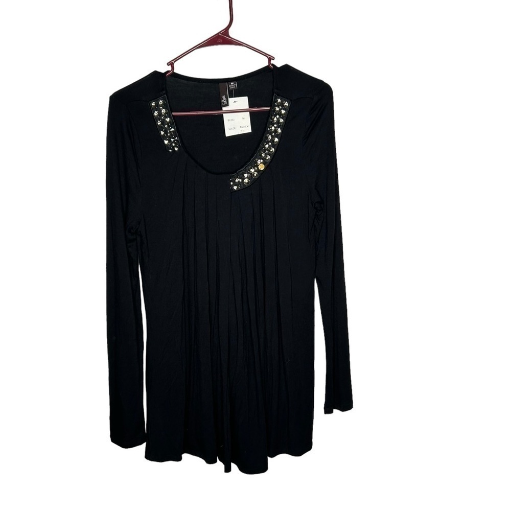 New Luii Women’s Blouse Size Medium Black Jeweled L/S BNWT